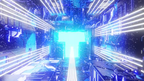 glowing corridor of futuristic spaceship. 3d animation