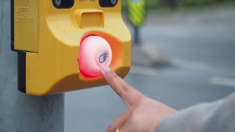 a person pushes a crosswalk button