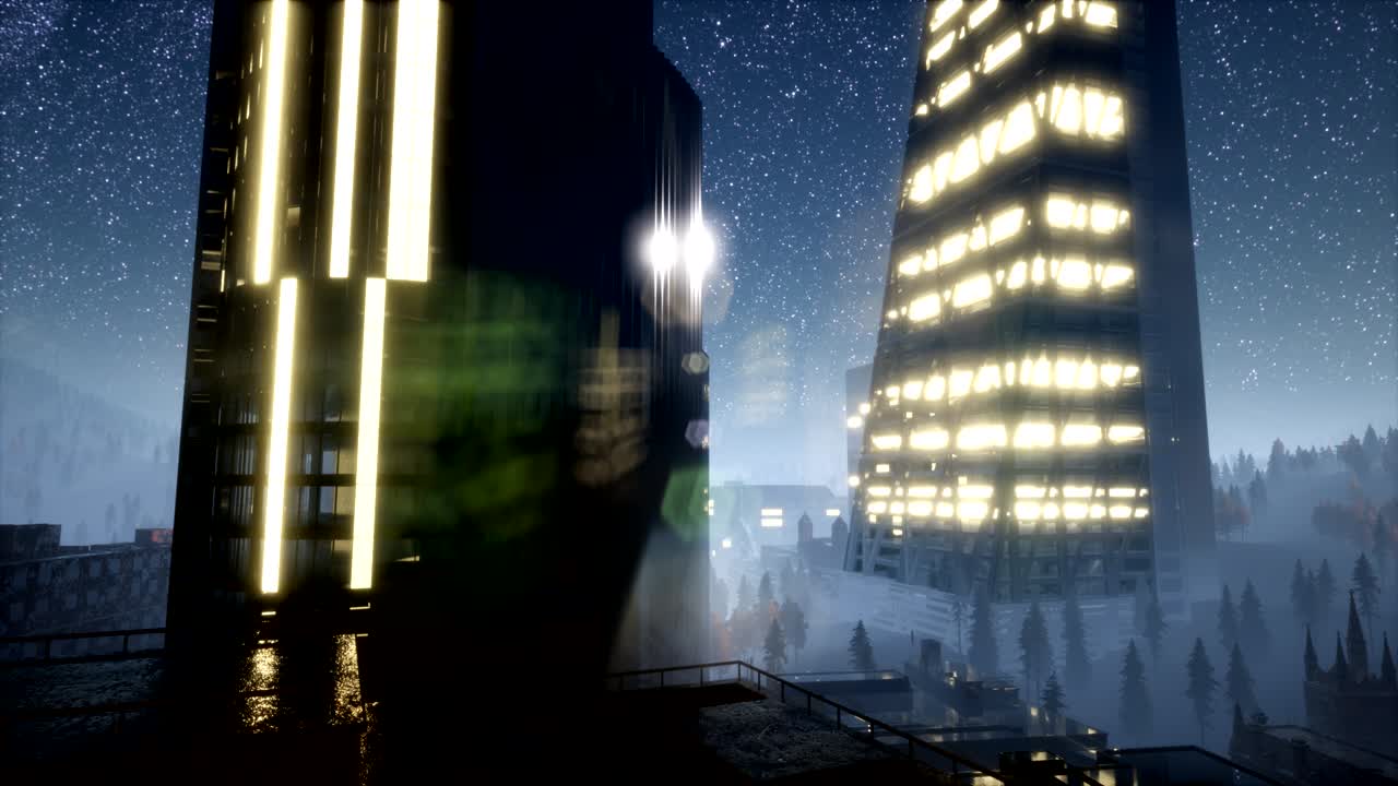 밤에 도시 초고층 건물