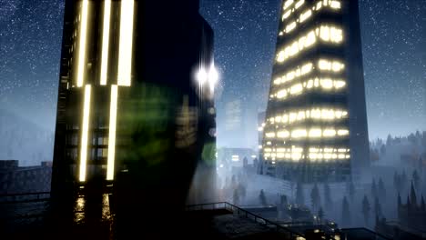 city skyscrapes at night