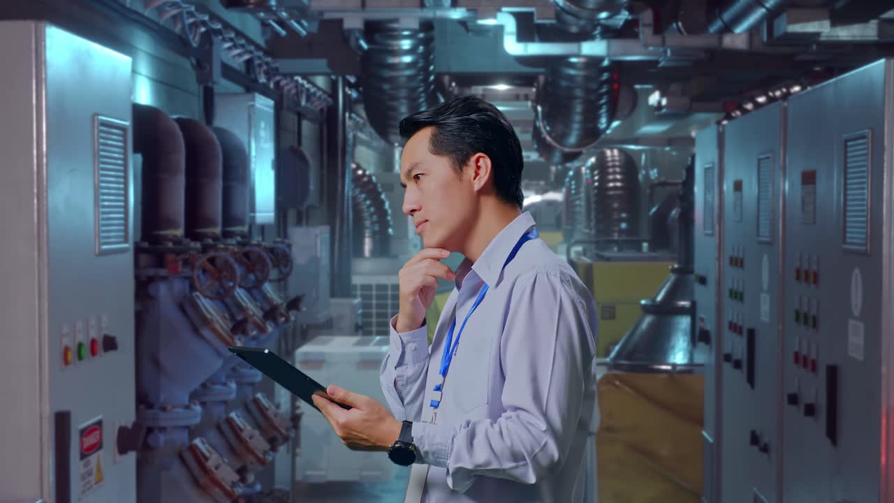 Factory Engineer Working on Digital Tablet