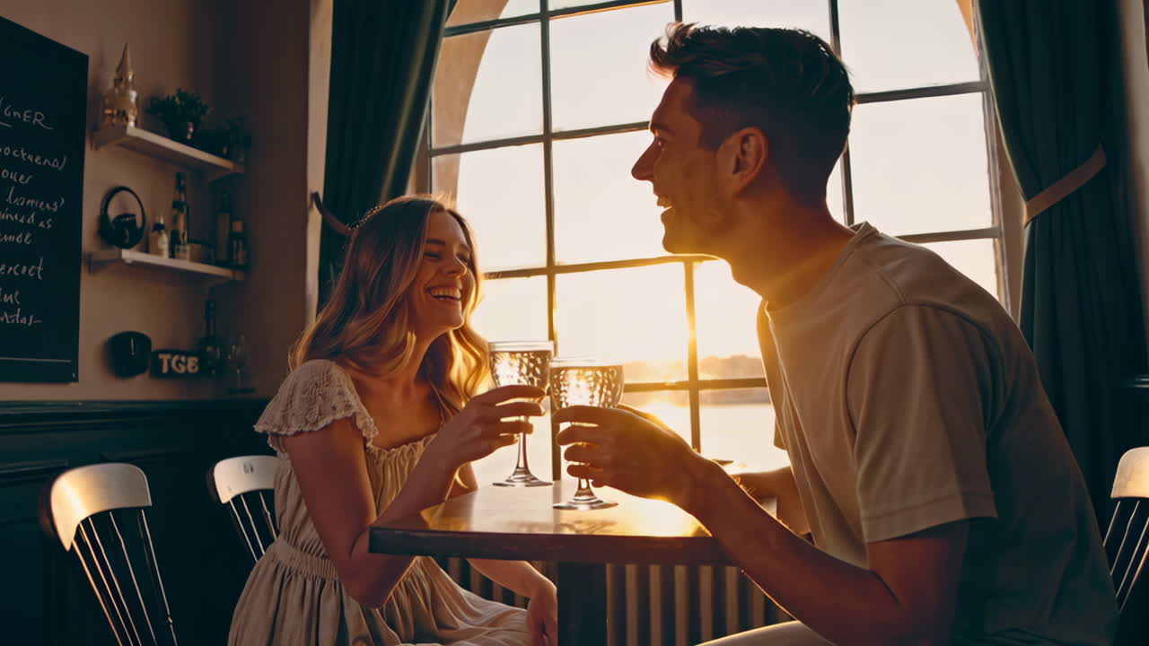 로맨틱한 저녁 식사를 즐기는 커플