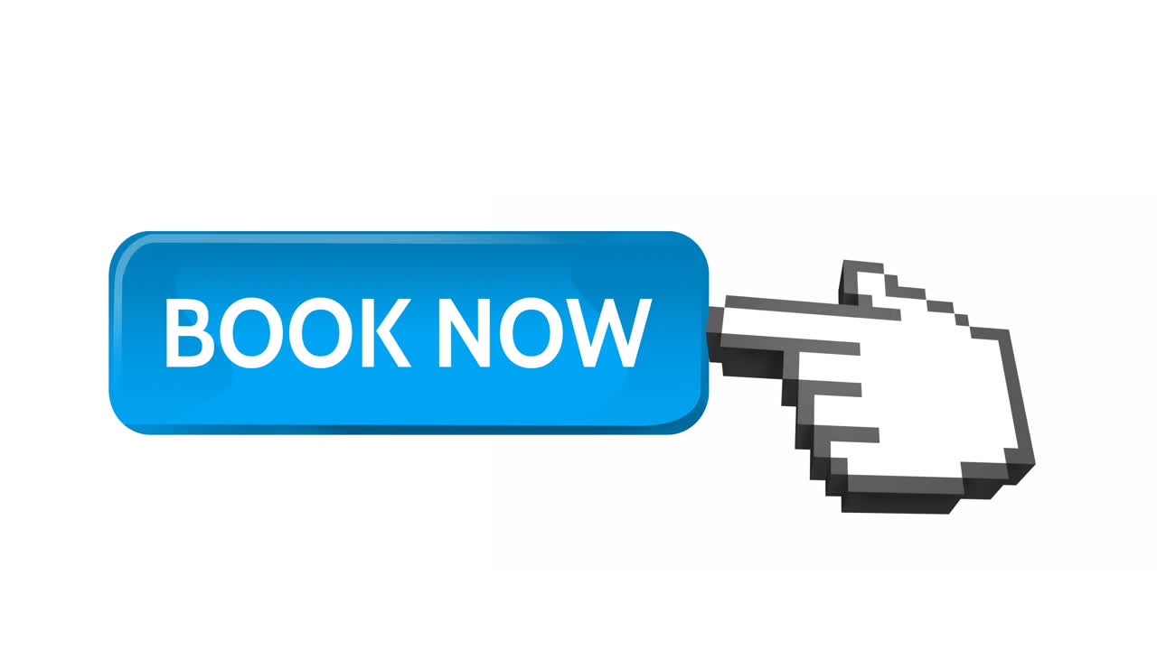Book now button with pointing hand 4k