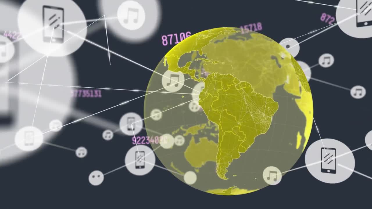 composición del globo con una red de conexiones sobre fondo negro