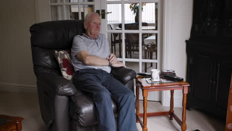 Elderly man relaxing in armchair at home