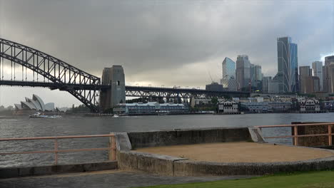 wide shot of sydney harbour on a cloudy day