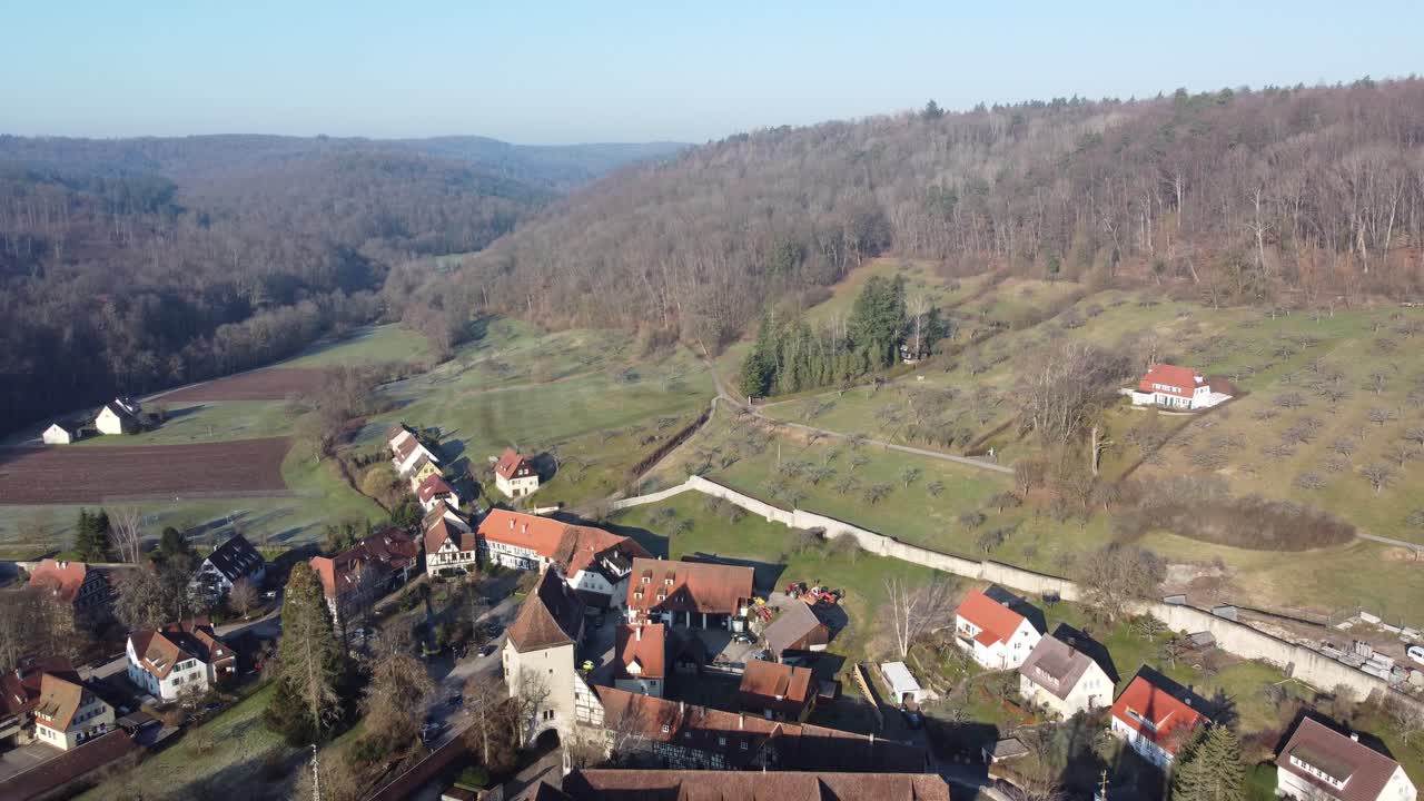 Aerial view of the idyllic village Bebenhausen and its monastery at the edge of Sch&ouml;nbuch nature park near Stuttgart in southern Germany