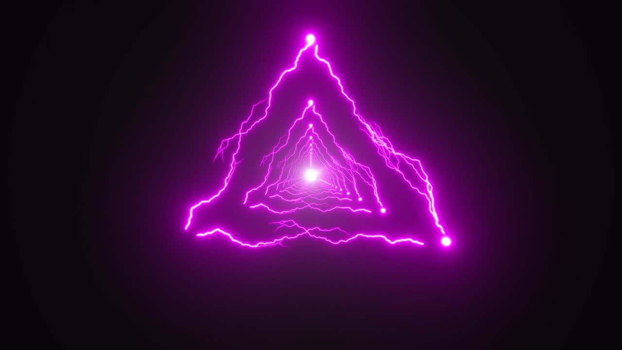 Abstract Glowing Pink Triangle Tunnel with Lightning