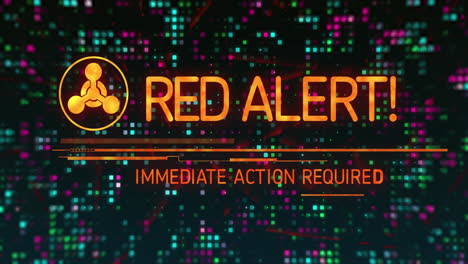 red alert text animation over colorful digital grid background with immediate action required