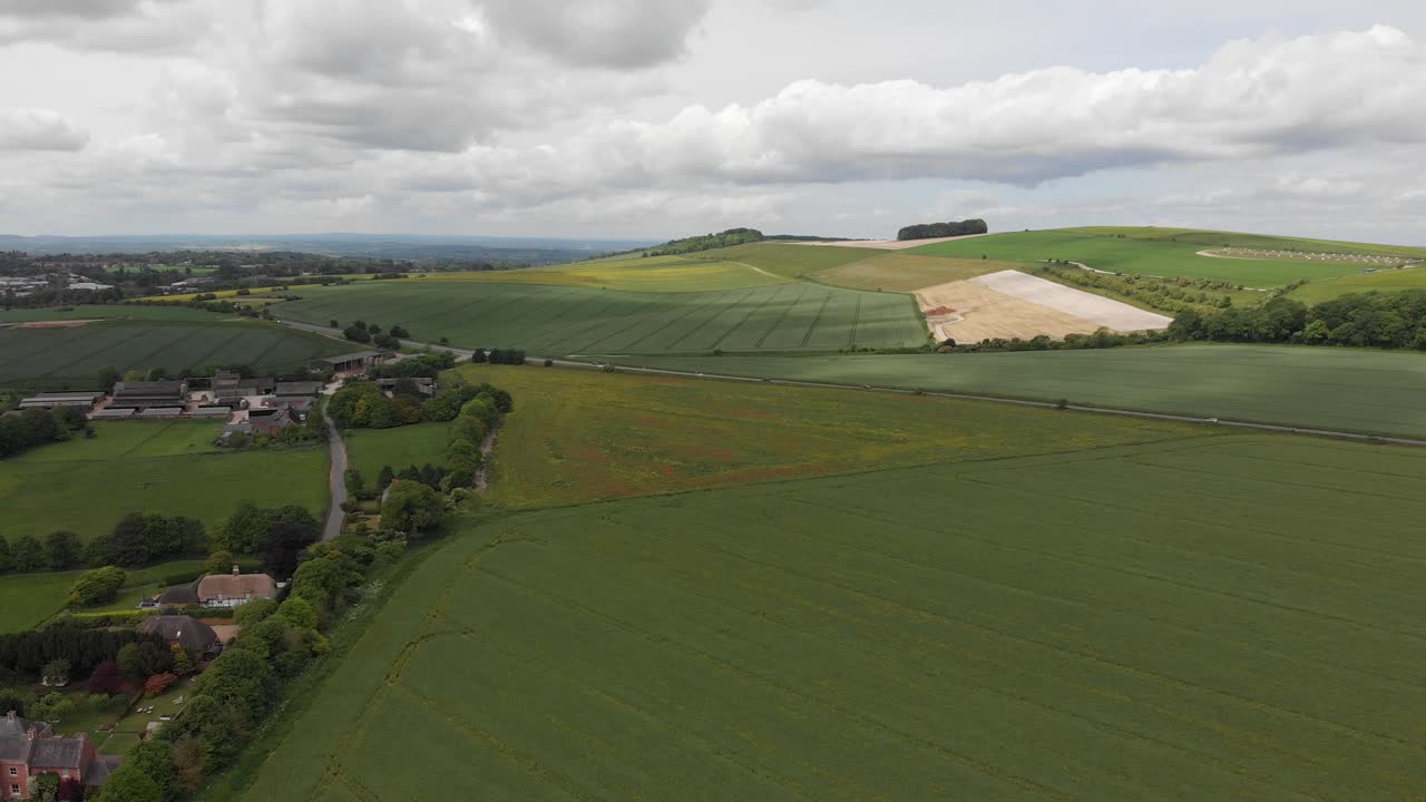 An aerial view of a country road in Wiltshire, England