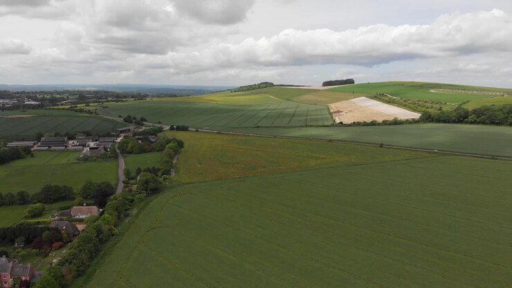 An aerial view of a country road in Wiltshire, England