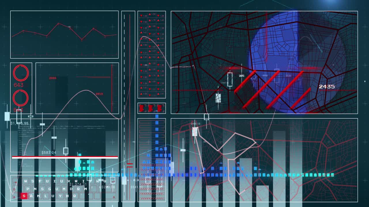 animación del procesamiento de datos financieros sobre un fondo oscuro