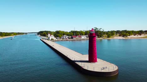 aerial over a lighthouse at muskegon michigan 2