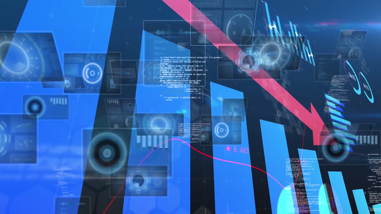 animación del procesamiento de datos sobre un fondo oscuro