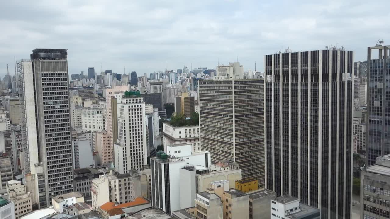 Sao Paulo cityscape, panoramic aerial view. Skyscrapers of big metropolis