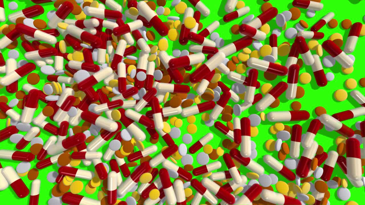 Animated Falling Pills and Tablets on Green Screen