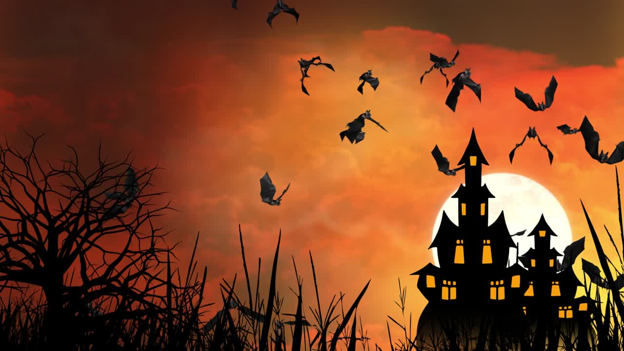 4k 루프 배경의 할로윈 밤 애니메이션: 날아다니는 박 할로윈 나이트 페스티벌