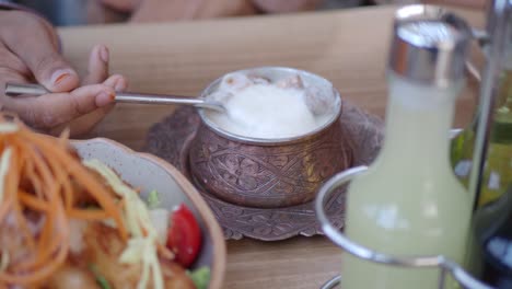 cream soup with salad at a restaurant