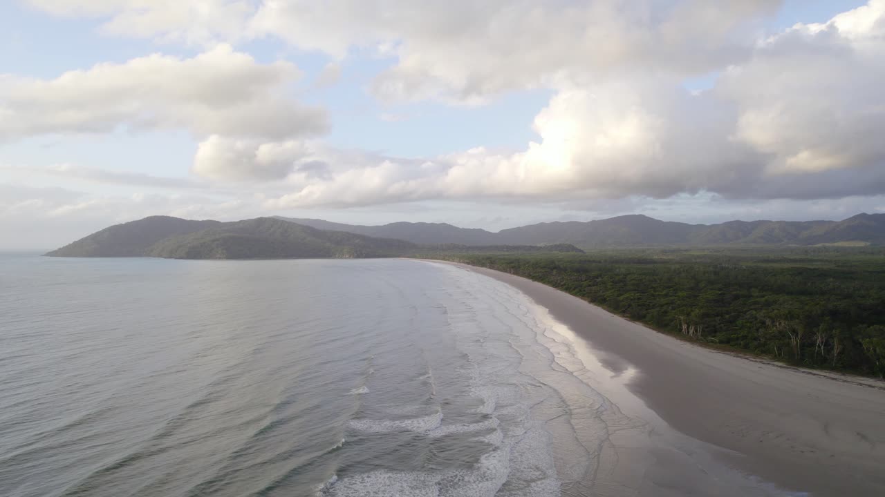 Idyllic Beach At Daintree National Park In Far North Queensland, Australia - aerial drone shot