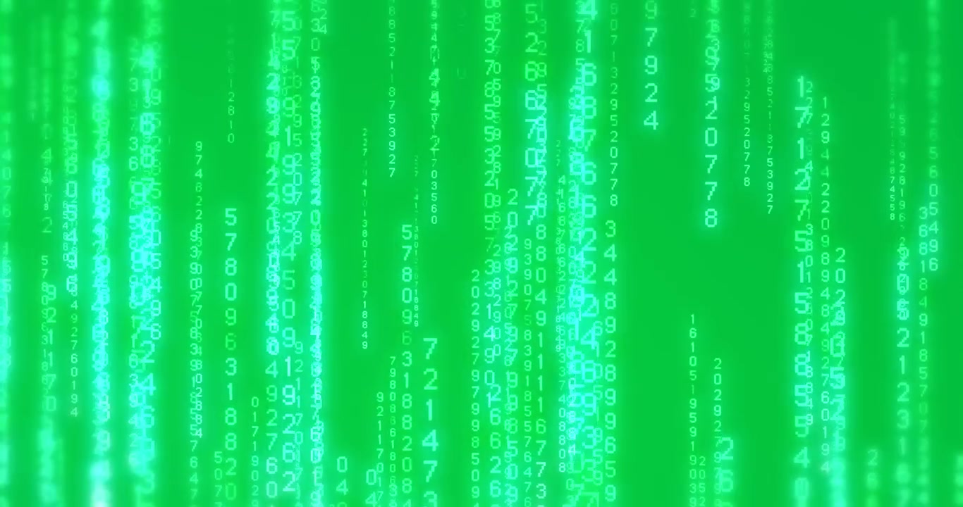 Animatie van binaire codedataverwerking op een zwarte achtergrond