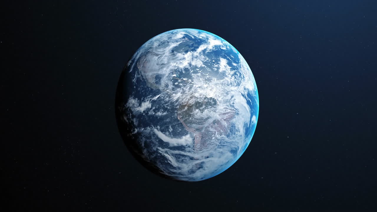 анимация вращающейся земли с облаками и континентами, видимыми из космоса