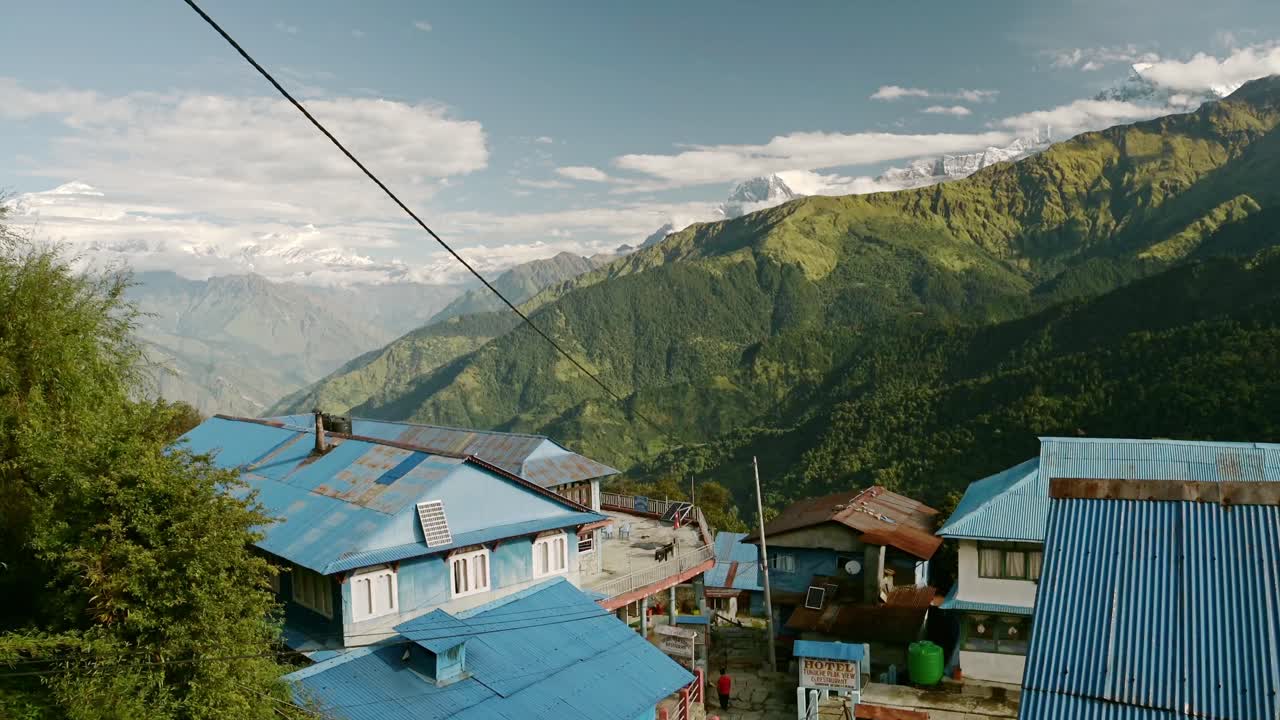 Ghorepani Village in Himalayas in Nepal, Small Place for Staying in a Teahouse while Trekking in Nepal on the Annapurna Circuit Trek in Beautiful Mountain Scenery