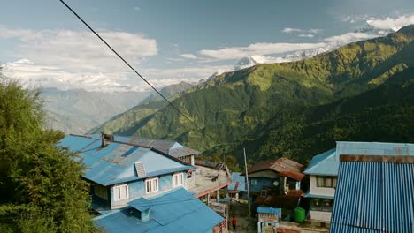ghorepani village in himalayas in nepal, small place for staying in a teahouse while trekking in nepal on the annapurna circuit trek in beautiful mountain scenery
