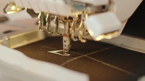 the automatic embroidery machine is working at high speed. close-up