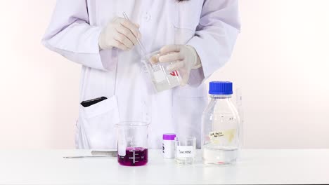 demostración de una reacción química que cambia de color