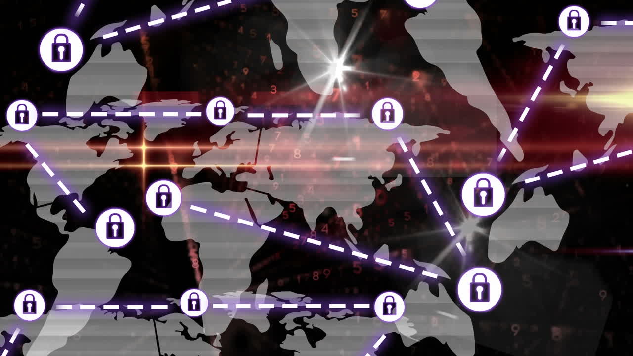 세계 지도 위의 아이콘으로 연결 네트워크의 애니메이션