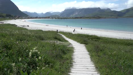 Walking-down-to-the-bach-in-Lofoten-Norway