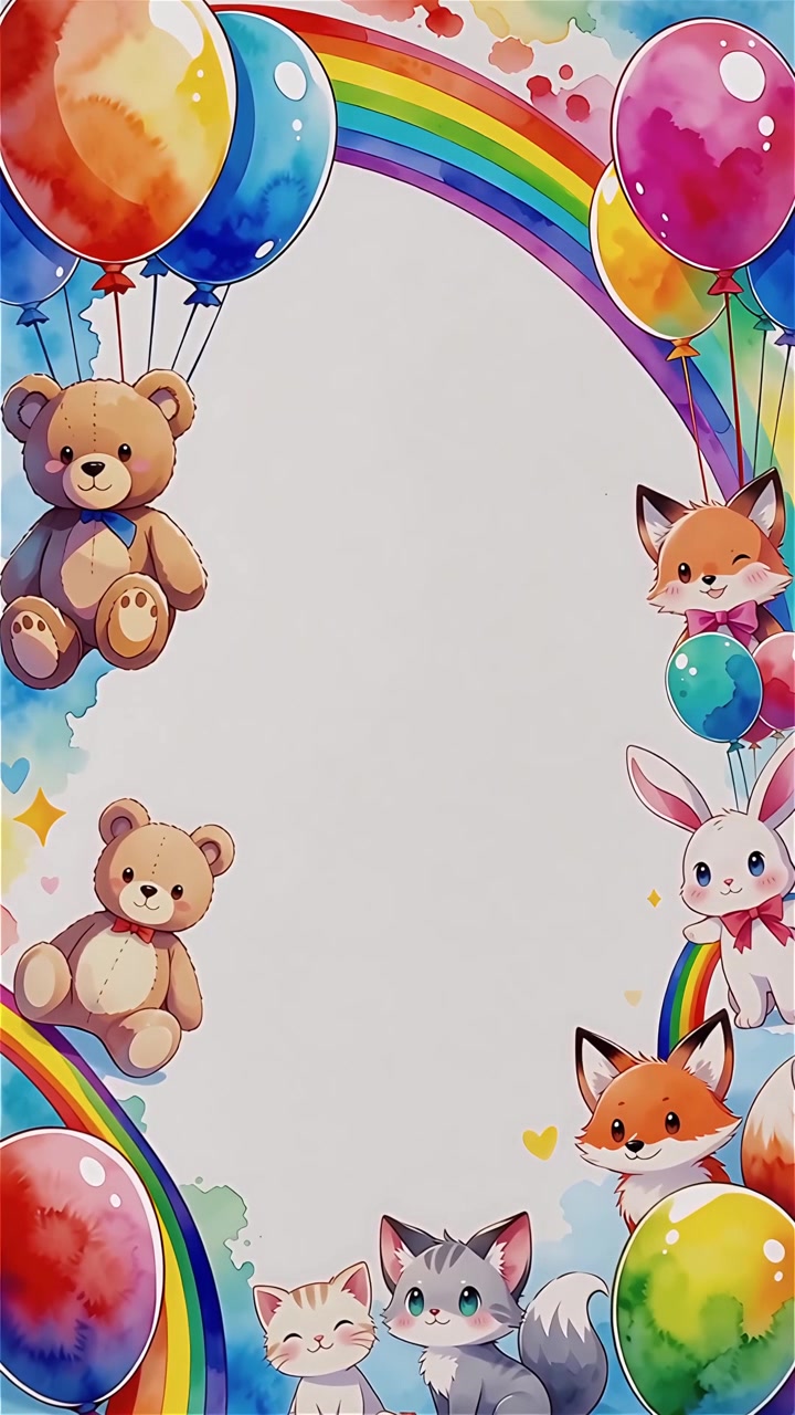 Fundo de Festa de Aniversário com Animais Fofos em Aquarela 4K