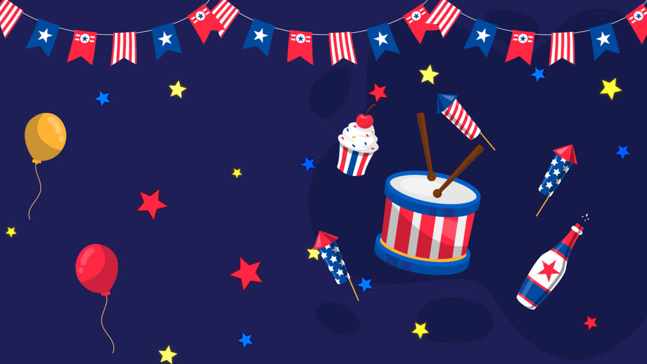미국 7월 4일 축제의 평평한 배경의 모션 그래픽