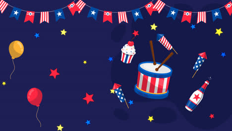 motion graphic of flat background for american 4th of july celebration