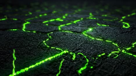a close up of a green and black wall with a green line running through it. the wall is cracked and has a rough texture