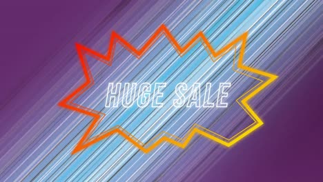 huge sale graphic in a speech bubble on colourful striped background
