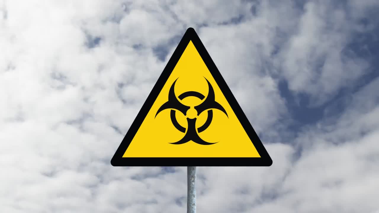 하늘을 배경으로 한 노란색 도로 표지판의 애니메이션