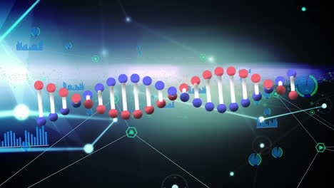 dna 가닥 위에 아이콘으로 연결된 네트워크의 애니메이션