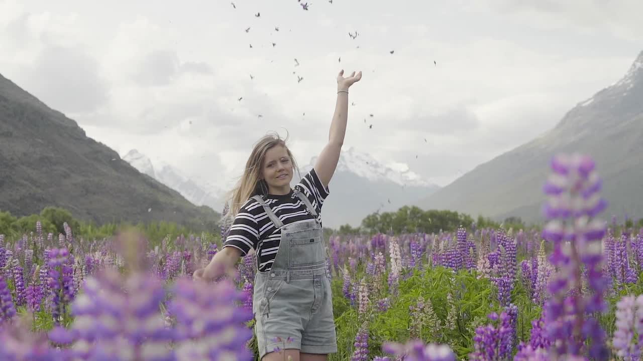 Woman in Lupine Field