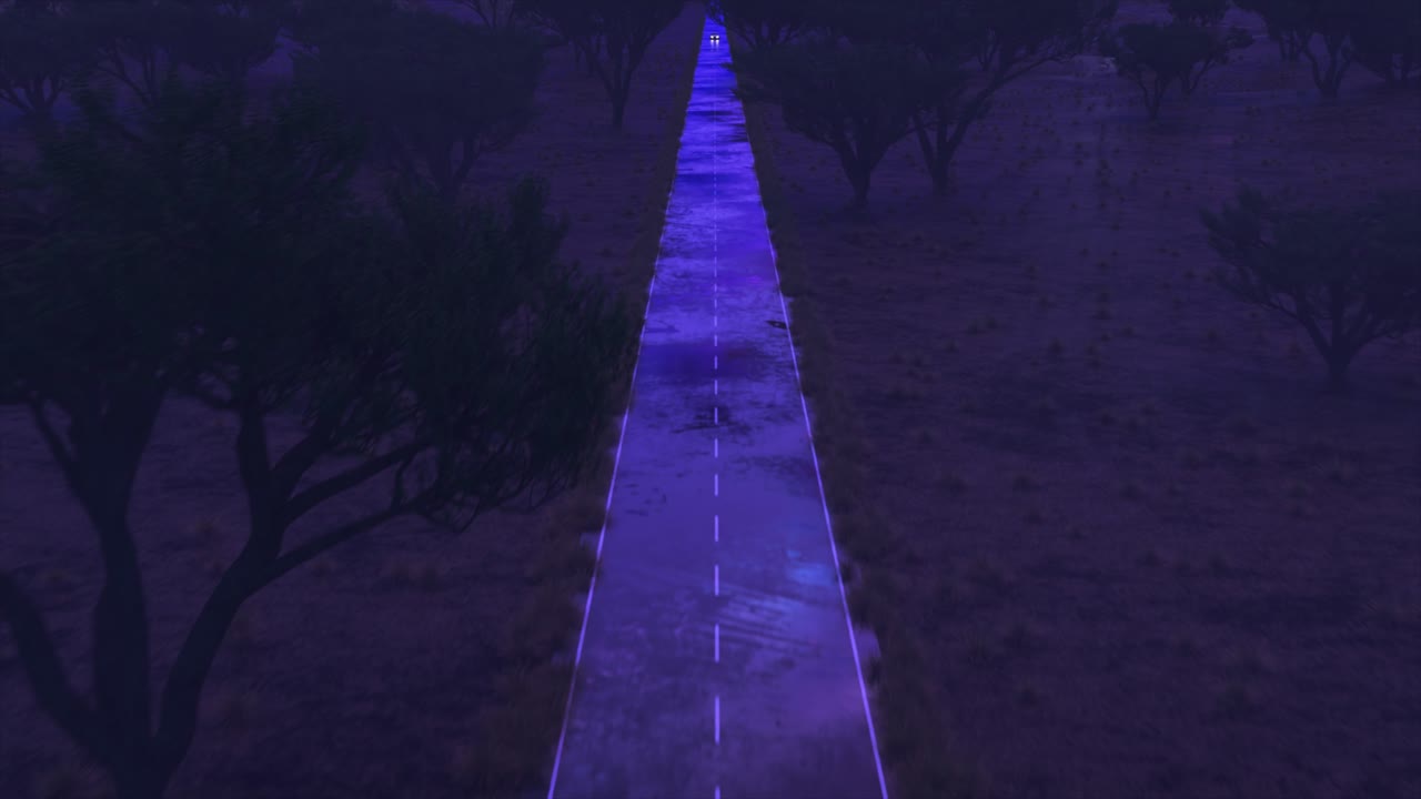 camino nocturno místico a través de un bosque de ensueño