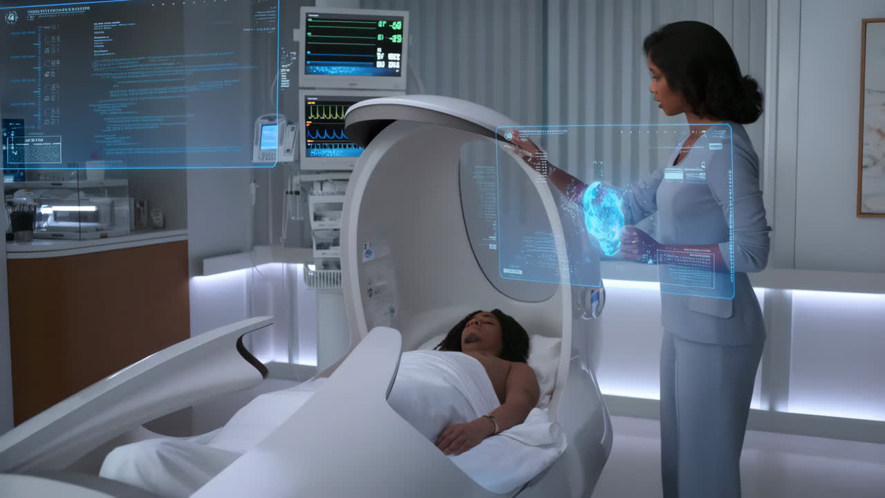 Futuristic Medical Scan with Holographic Interface