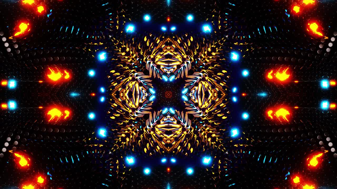 Very colorful animation design with black background. Kaleidoscope VJ loop