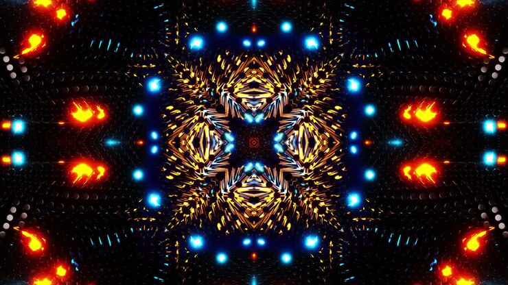 Very colorful animation design with black background. Kaleidoscope VJ loop