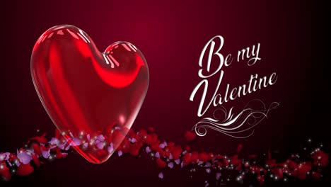 high quality seasonal motion graphic celebrating st valentine's day, with deep red color scheme, and flowings stream of small hearts - message reads "be my valentine