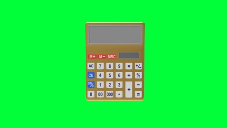 animación en 3d de la calculadora dorada con negocios en pantalla verde. 4k