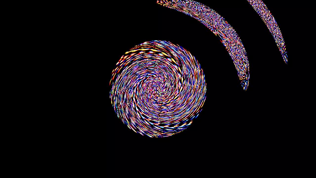 smooth spinning animation rotating colorful flashing light shapes, on black background