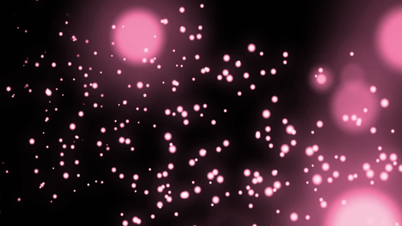 Animatie van meerdere gloeiende roze lichtvlekken die hypnotiserend bewegen op een roze achtergrond.