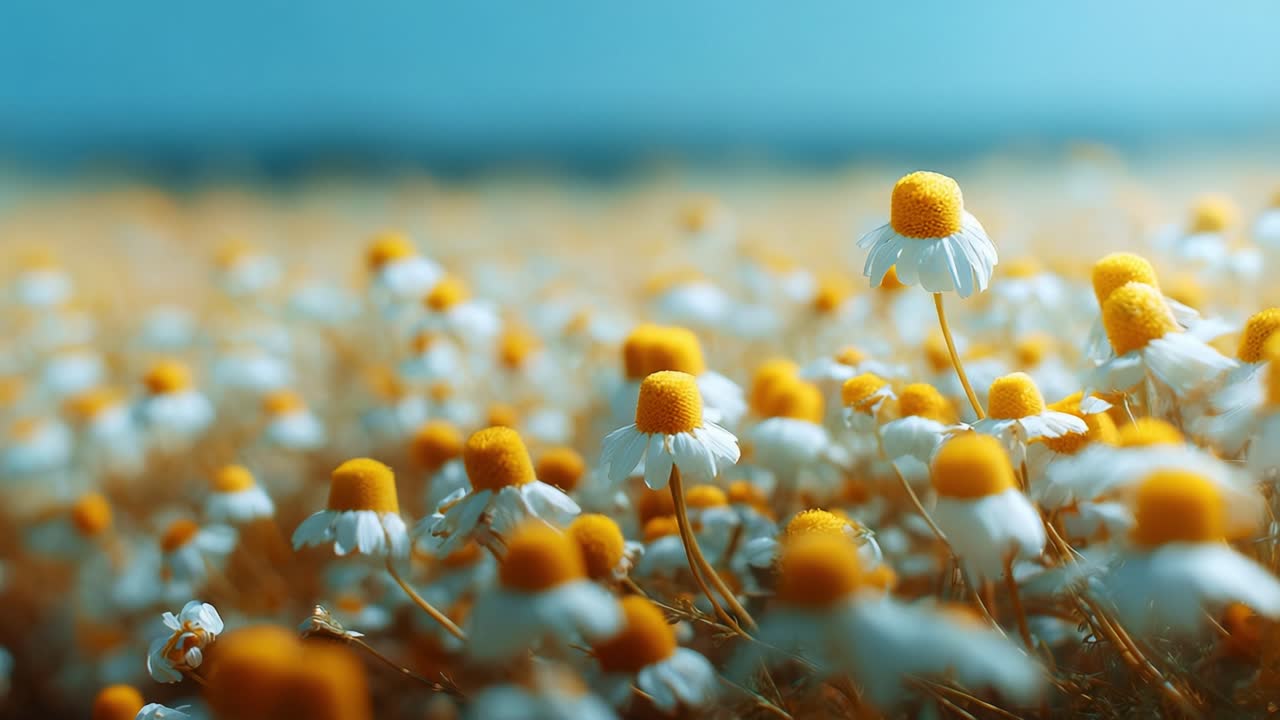 A Vibrant Blossom: A Stunning Display of Yellow-Centered White Flowers in a Lush Field Under a Bright Sky, Capturing the Essence of Spring's Natural Beauty and Serenity