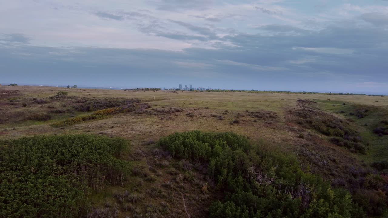 se acercó al centro, desde el parque, en el parque nose hill, calgary, alberta, canadá