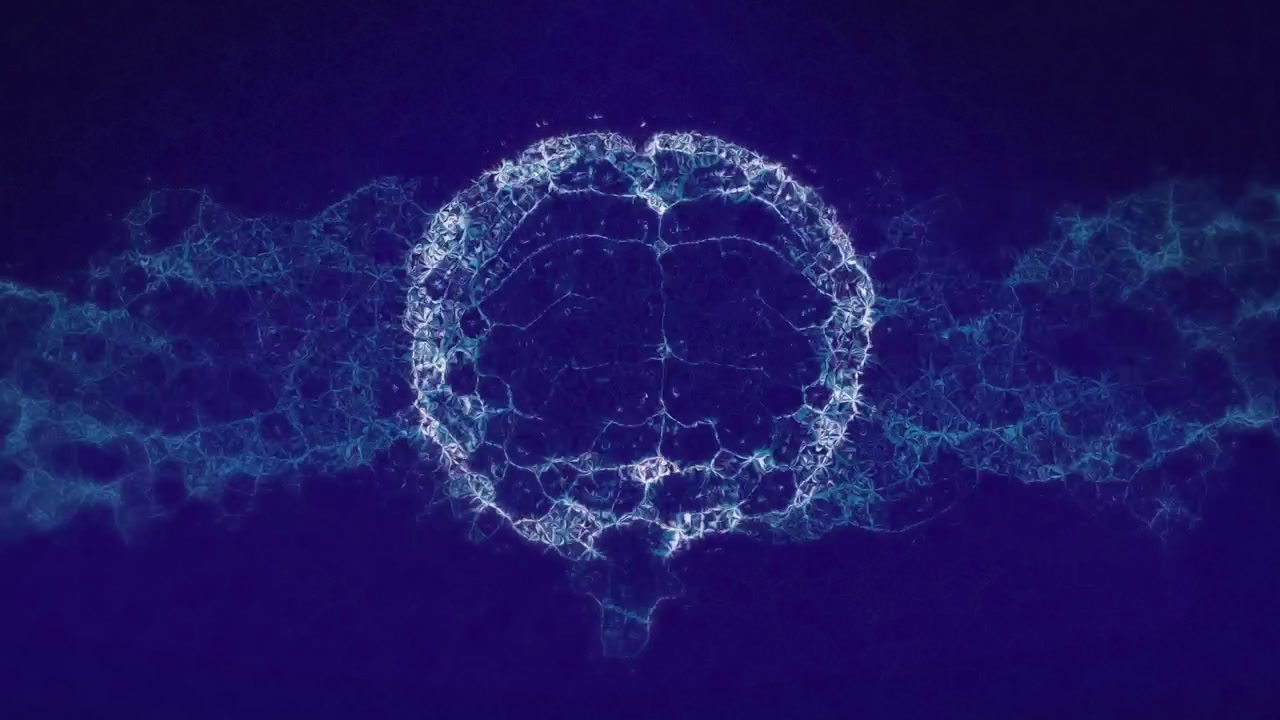Animation of digital brain model over blue background